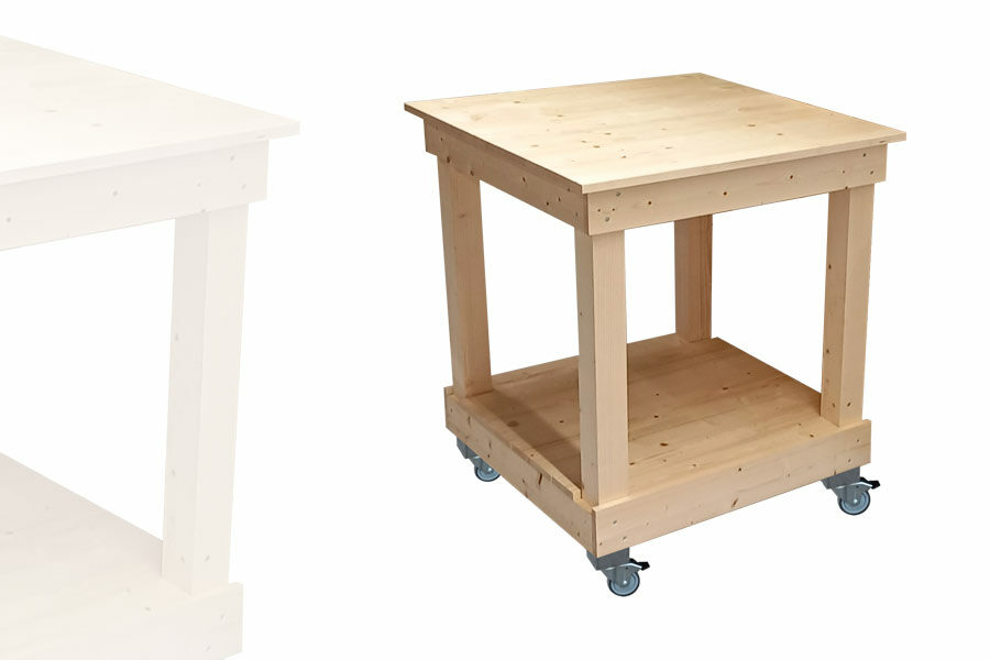 table-carre-2-niveaux-bois-clair-et-roulettes-avec-frein